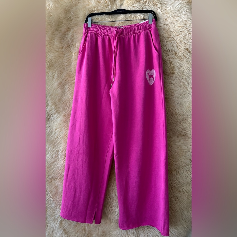 Victoria’s Secret PINK Ivy Fleece Wide-Leg Split-Hem Sweatpants In Pink Fire.